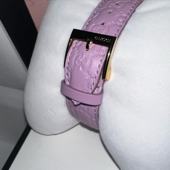 Gucci watch lilac pink purple magenta leather gg monogram gold logo strap rare - Picture 6 of 7